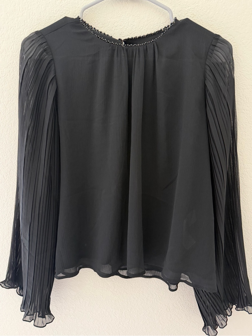 Zara Black Sheer Pleated Neck Blouse